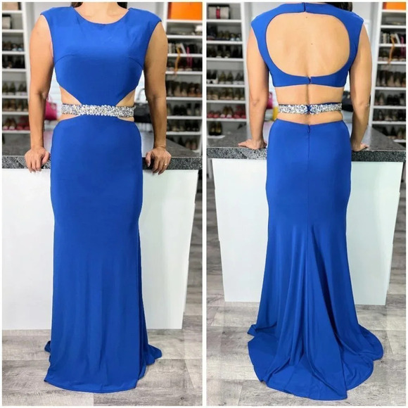 Mac Duggal Blue Cutout Column Formal Gown $598 - Picture 1 of 11